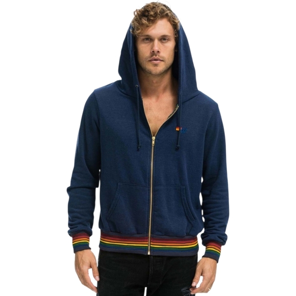 Aviator Nation Rainbow Rib Zip Up Hoodie in Navy - Picture 2 of 8